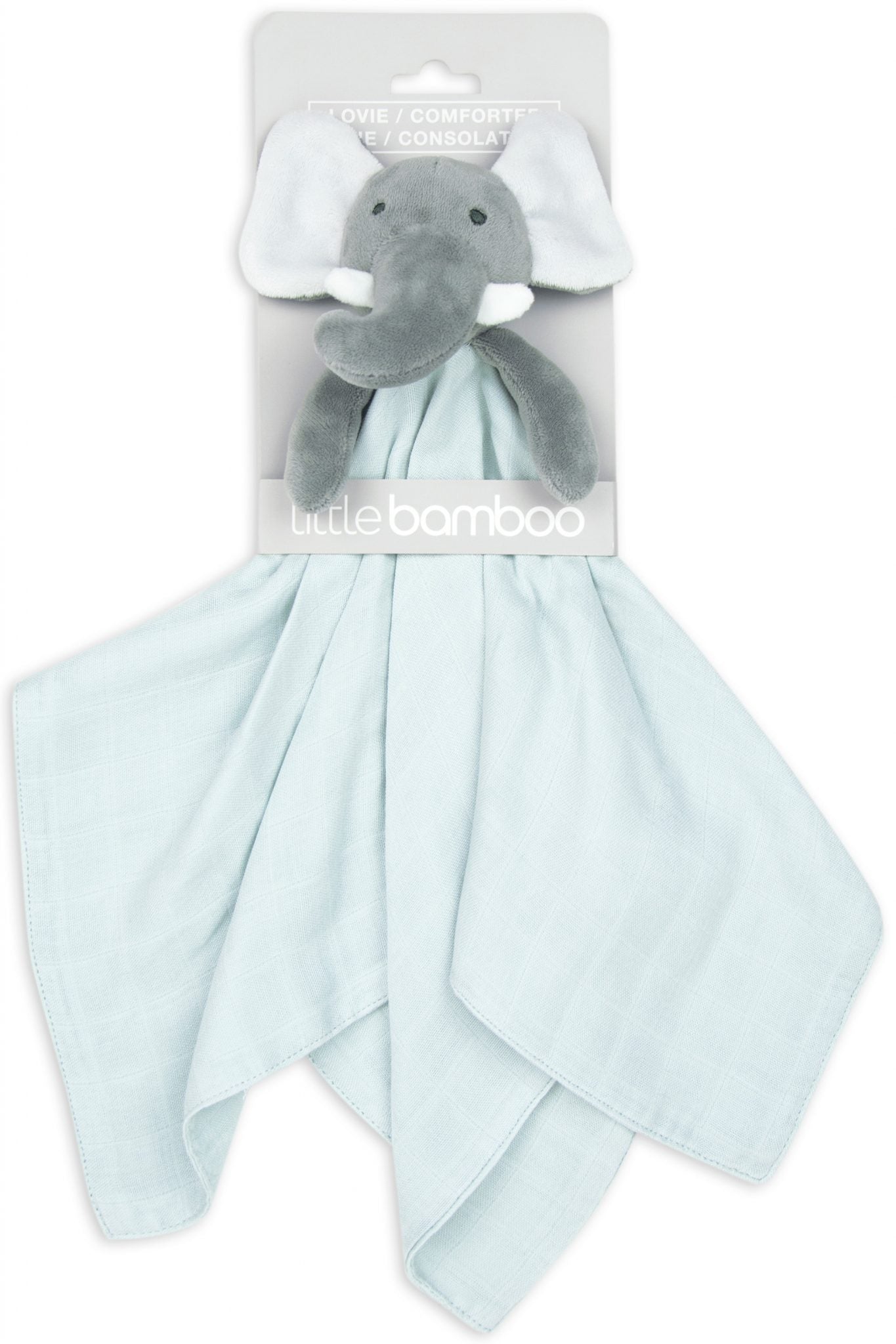 Little bamboo comforter toy for sleep. Grey elephant with bamboo muslin bottom. moonlight baby sleep melbourne