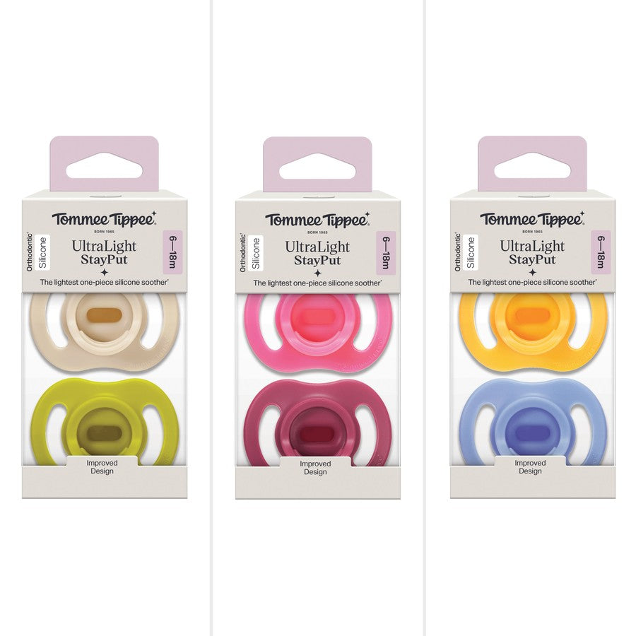 Tommee Tippee Ultra Light StayPut Silicone Soother 2 Pack 6-18 Months