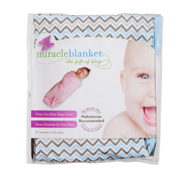 Moonlight Baby Sleep Consultant Melbourne - Miracle Blanket -Blue chevron - swaddling to contain startle reflex