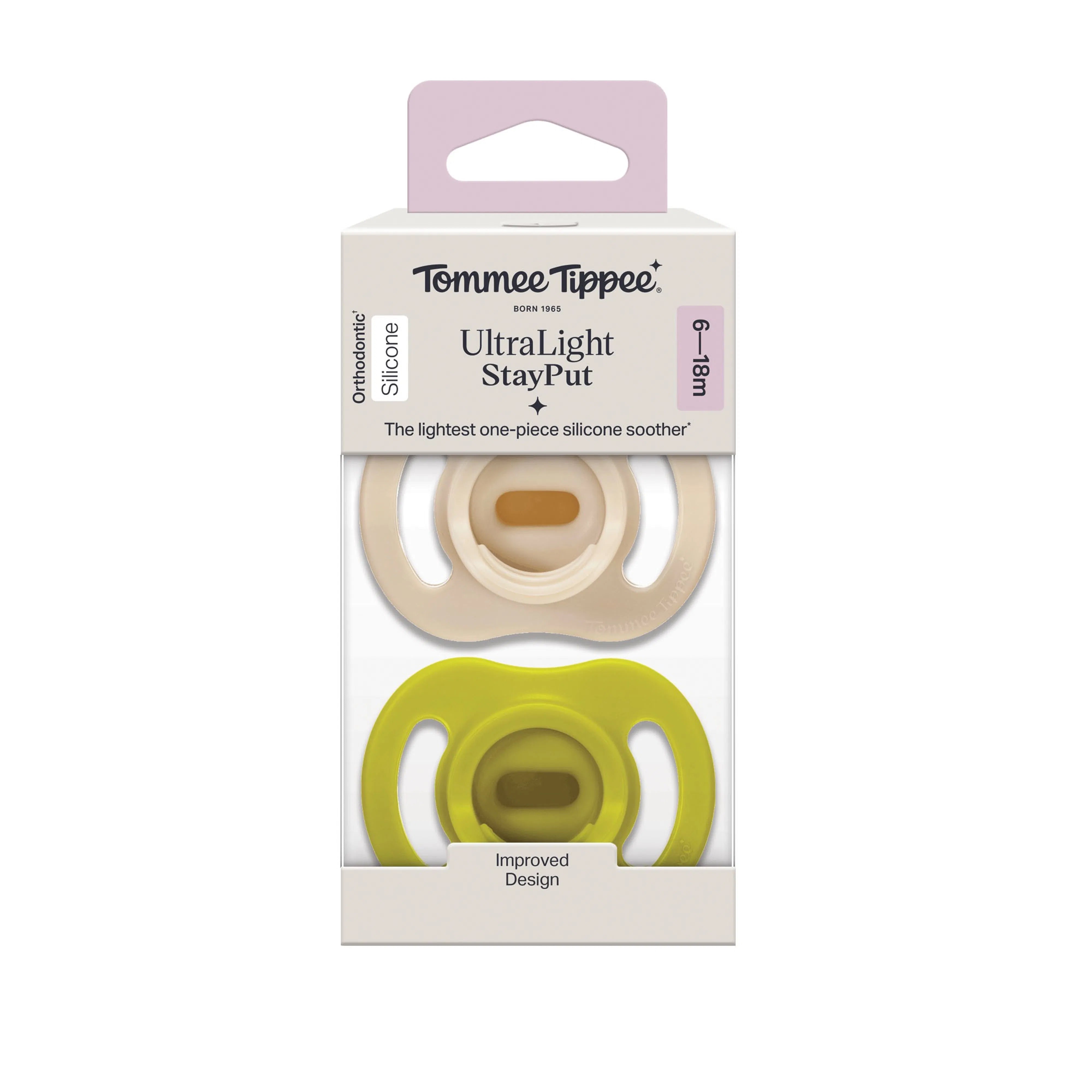 Tommee Tippee Ultra Light StayPut Silicone Soother 2 Pack 6-18 Months