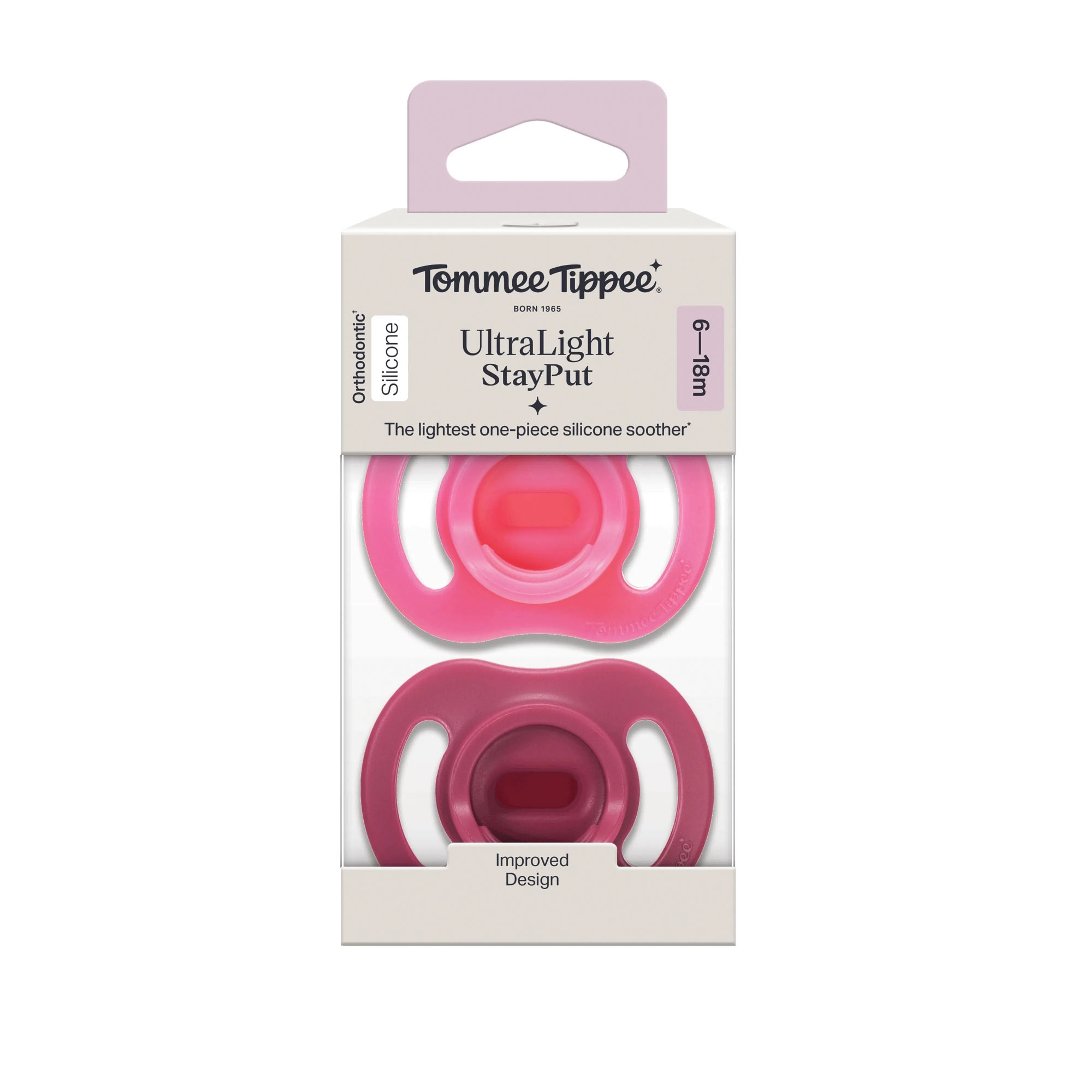 Tommee Tippee Ultra Light StayPut Silicone Soother 2 Pack 6-18 Months