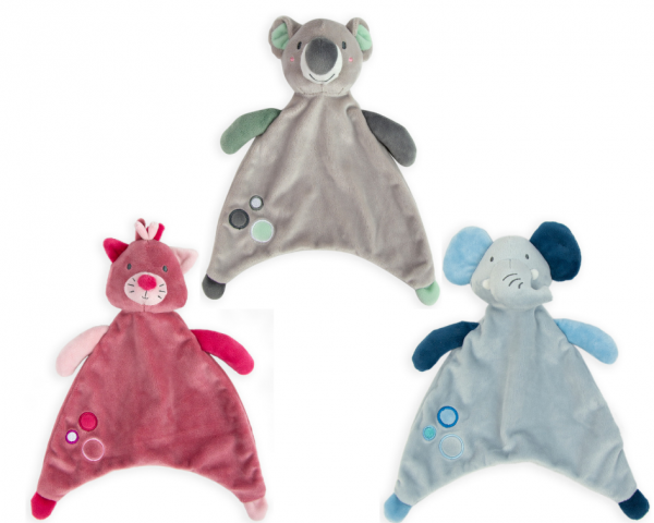 Weego Comforter toys. Koala, kitten and Elephant in bright colours. Soft for comforting into sleep. moonlight baby sleep - melbourne
